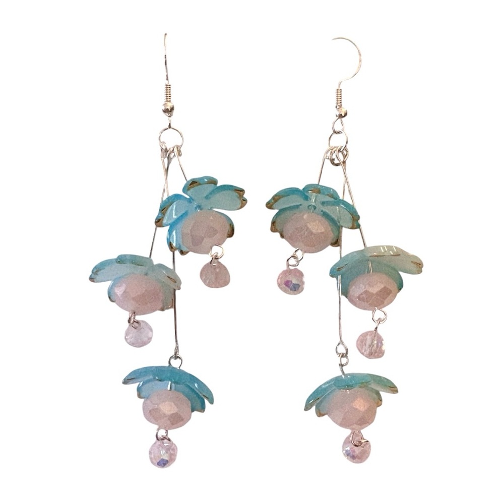 Fairy Earrings with Lucite Flowers and Crystals on 925
Stamped Hooks